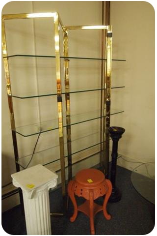 80s brass and glass shelving unit