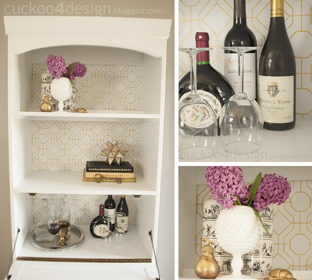 vintage bar makeover with white and gold by cuckoo4design