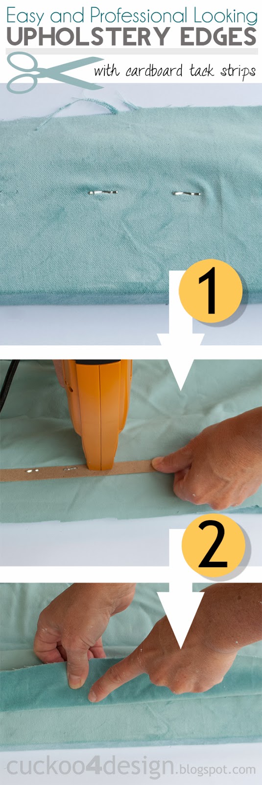 steps that show how to use the cardboard upholstery tack strip
