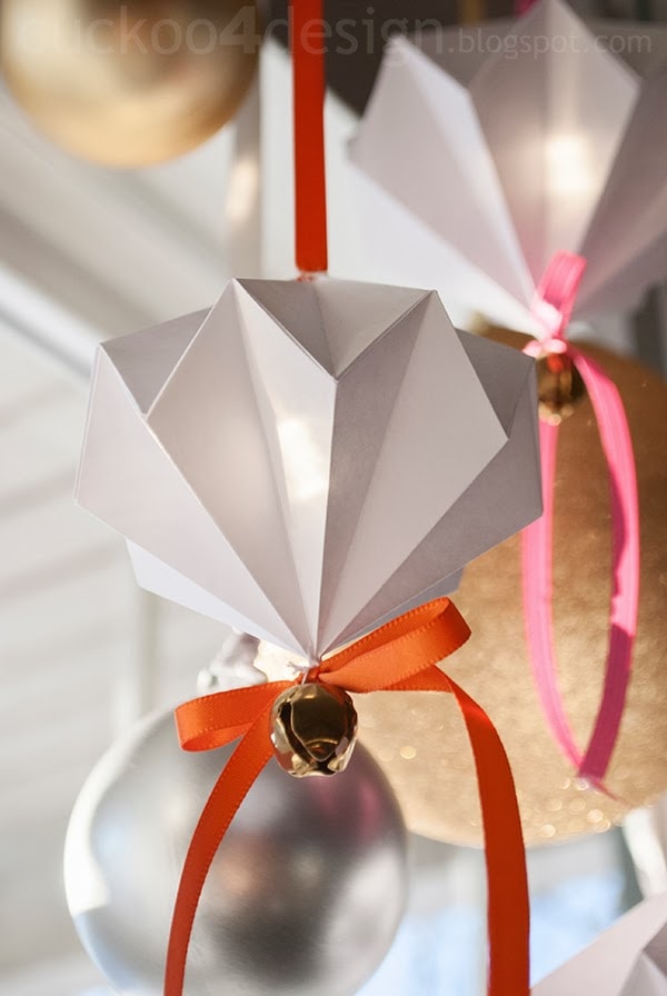 origami paper diamond jingle bell ornaments by cuckoo4design