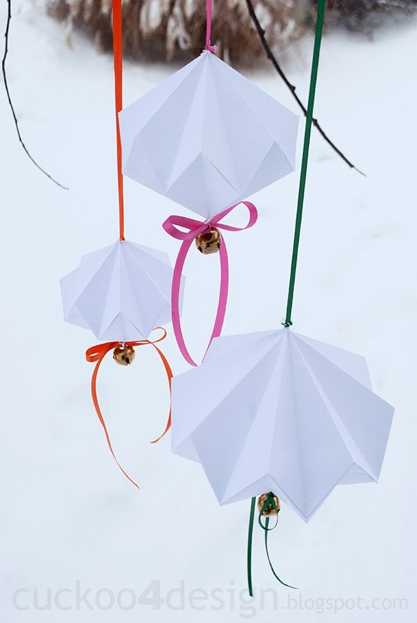 origami paper diamond jingle bell ornaments by cuckoo4design