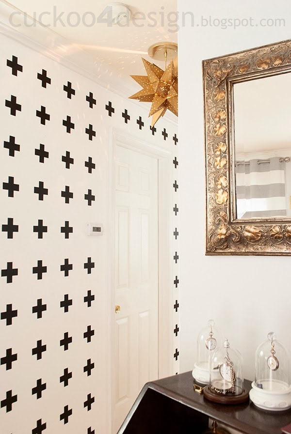 black and white cross wall treatment with wall vinyl