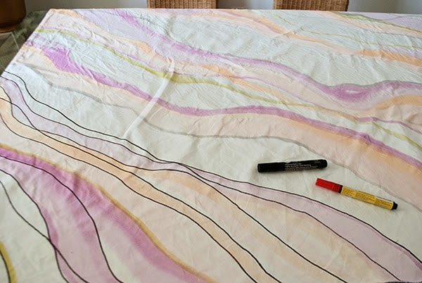 adding some red marbled veins to water color curtains