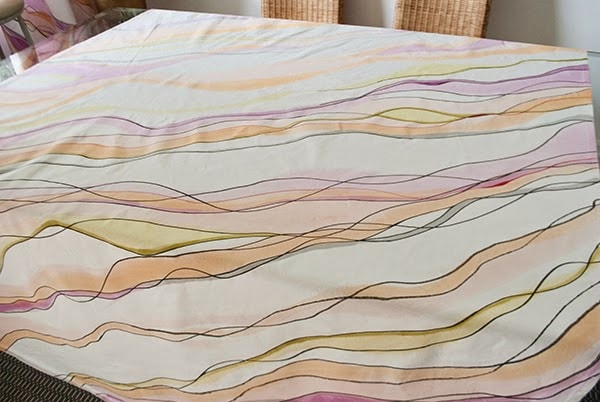 painting marbled veins onto watercolor curtains