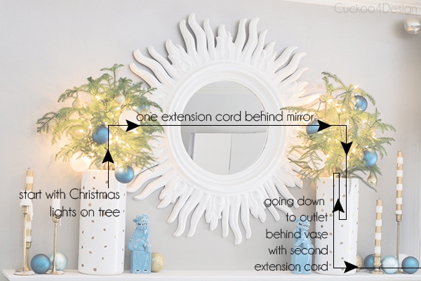 direction and set-up of hidden Christmas light cords and extension cords