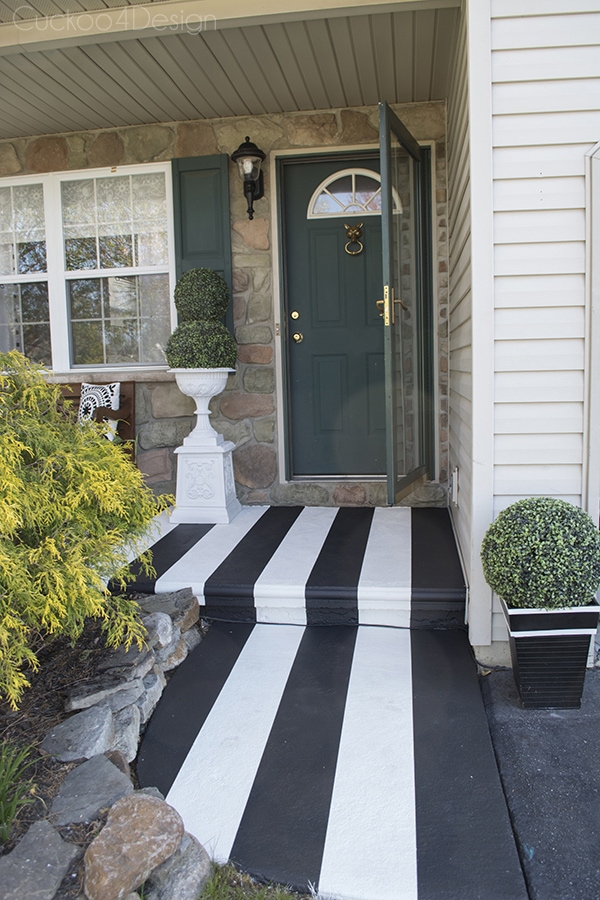 Painting Crisp Black And White Stripes on Textured Front Porch