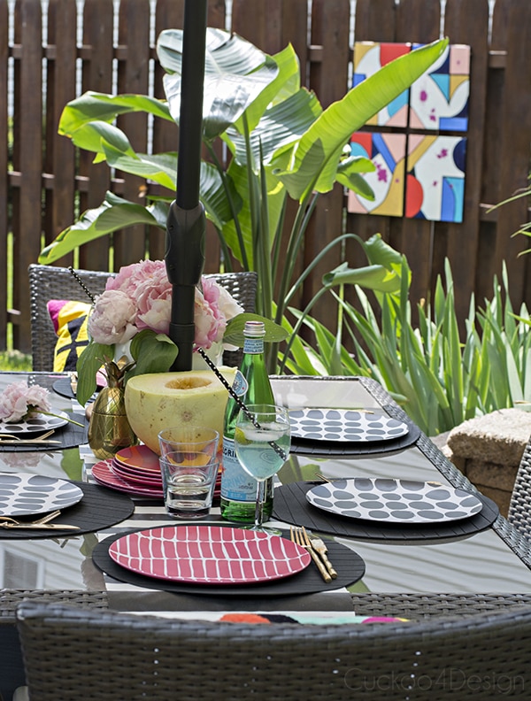 Marimekko plates on colorful patio table setting