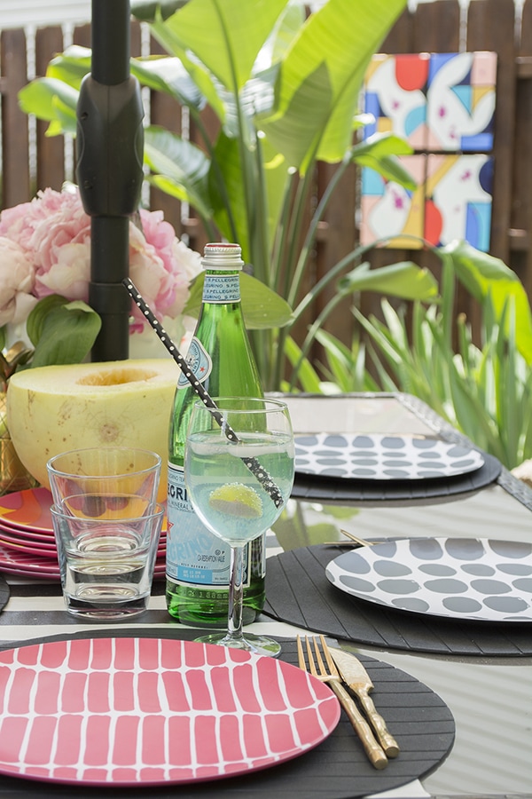 bright colored summer patio table setting