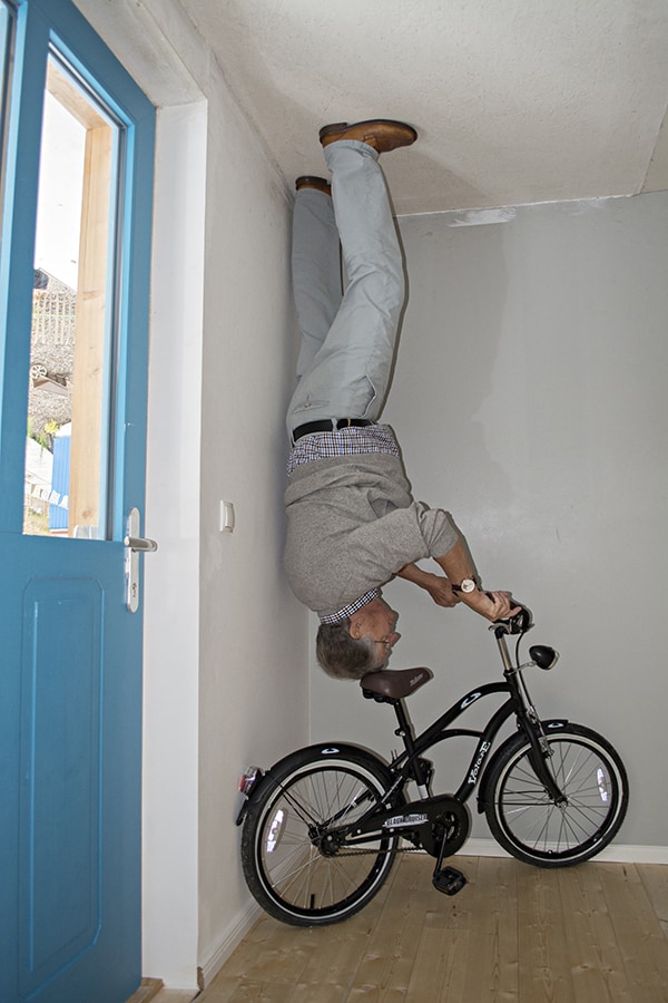 bike in the upside down house