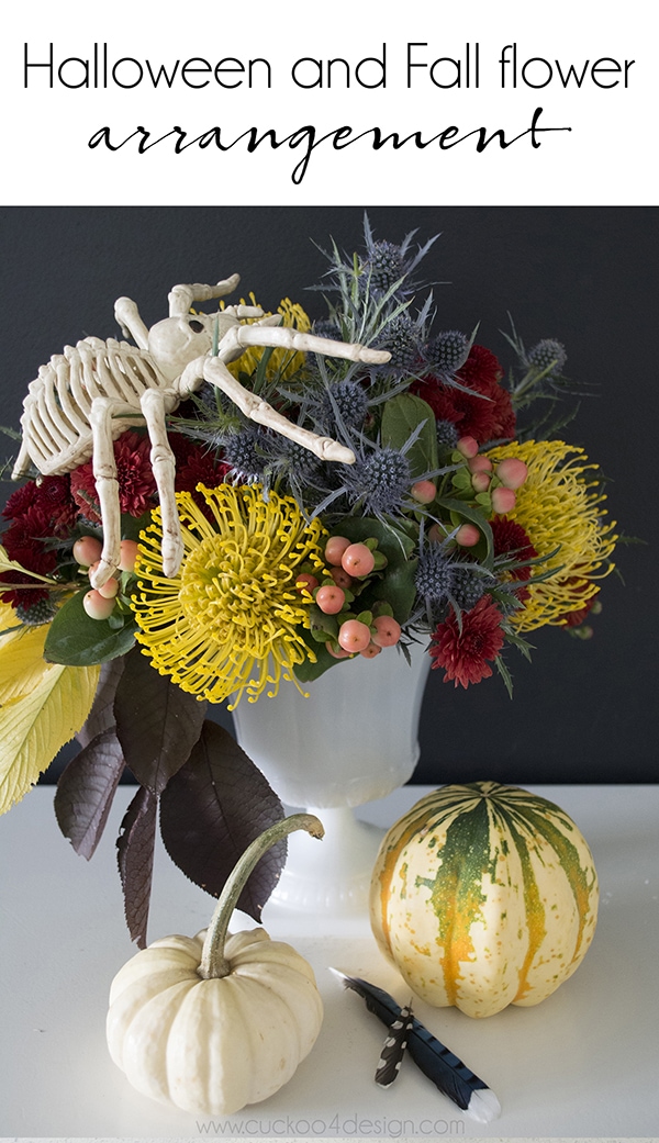 untraditional Fall and Halloween flower arrangement