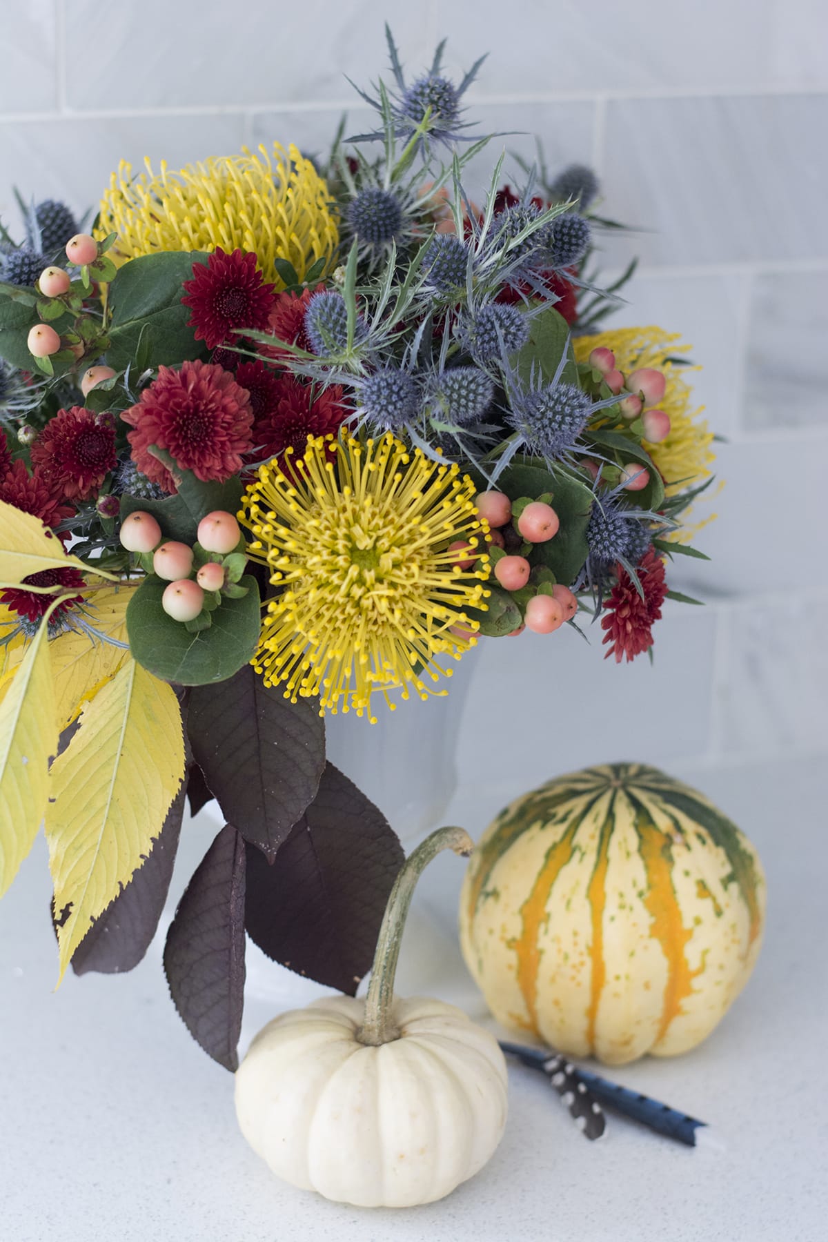 untraditional Fall and Halloween flower arrangement