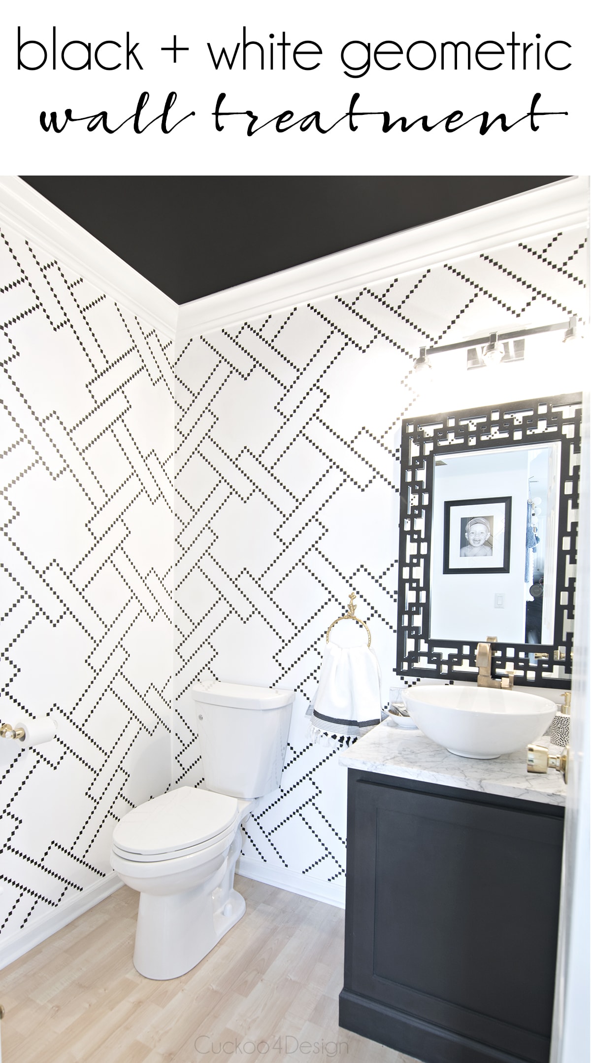 stylish black and white powder room