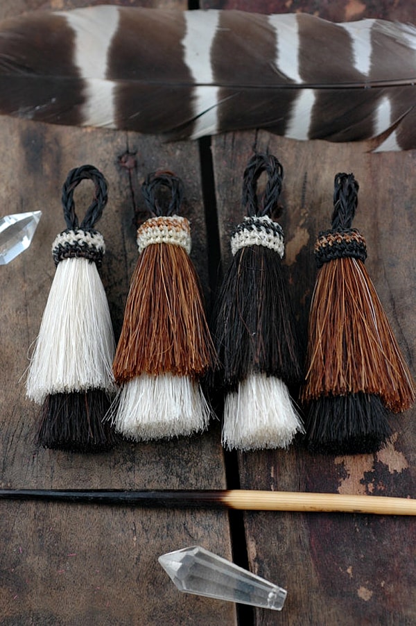 black and white horse hair tassels