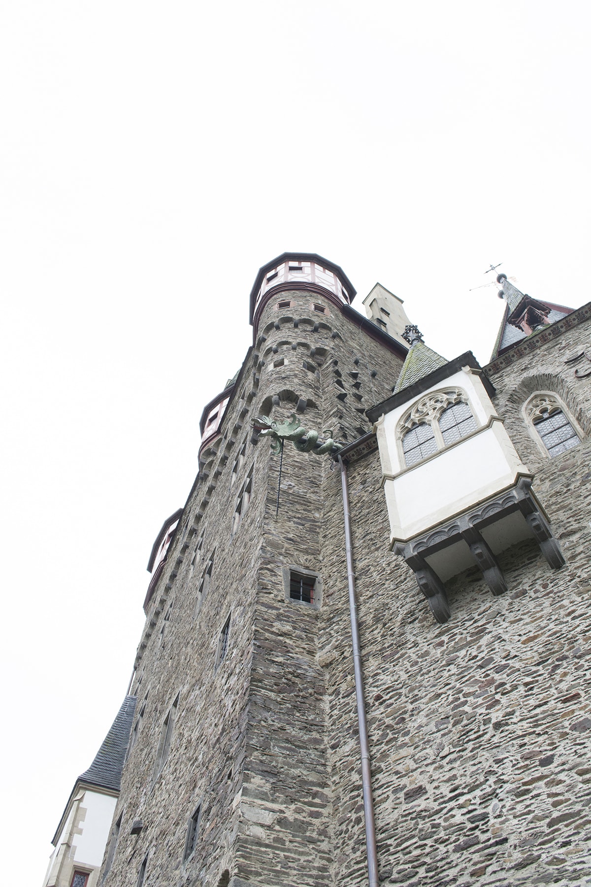 looking up at all the steeples of Eltz castle