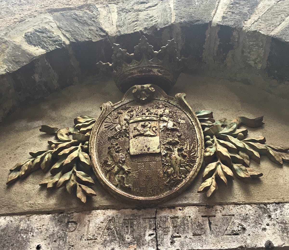 close-up of crest above the door frame