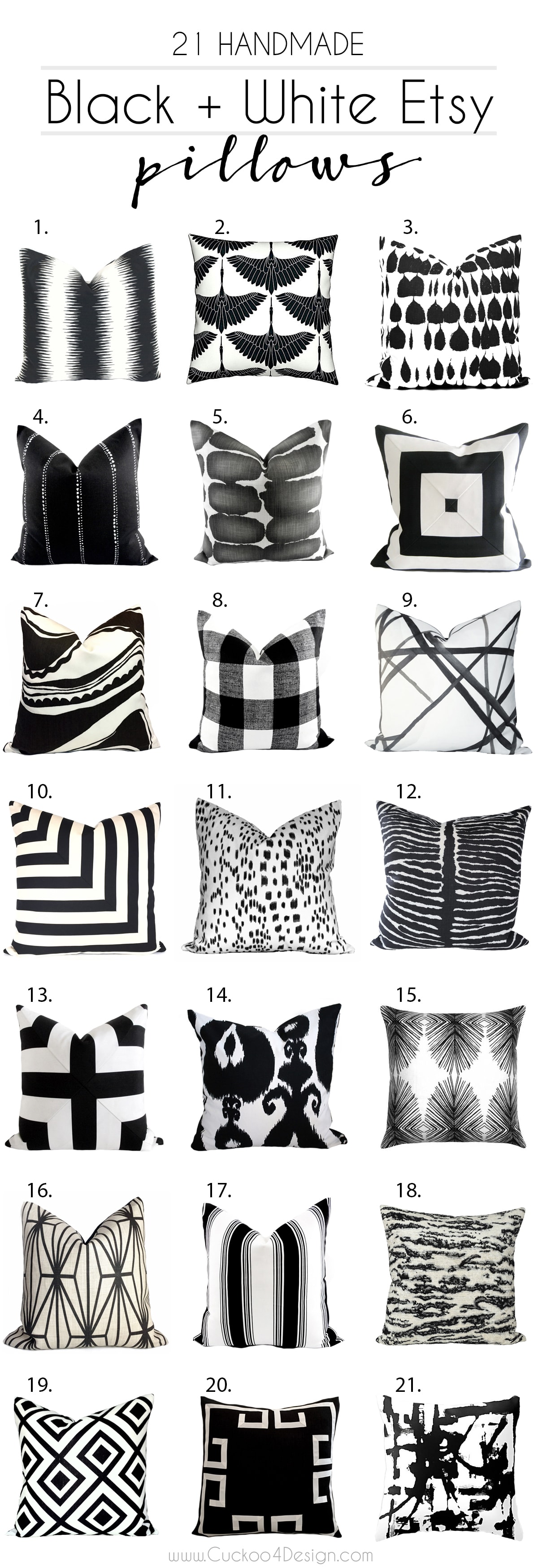 21 beautiful handmade black and white pillow covers from Etsy (support small businesses)