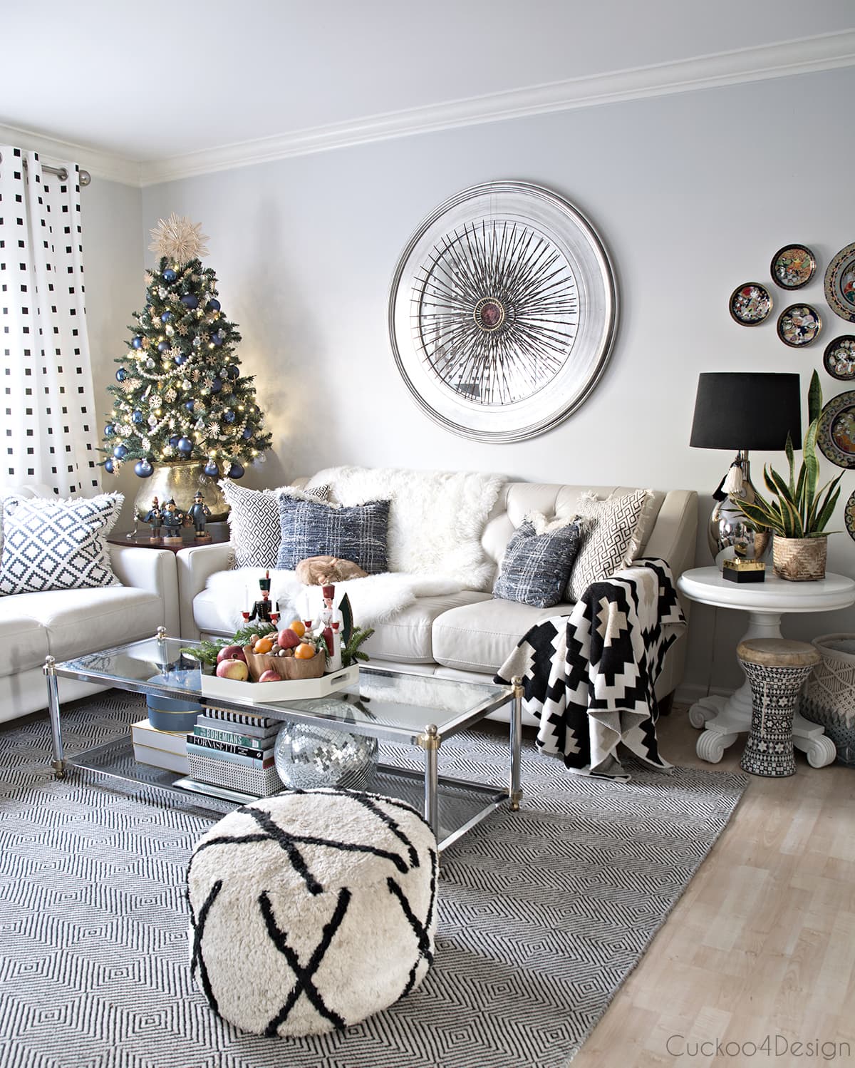 modern take on traditional European/German Christmas decor with lots of traditional German decor pieces and modern black and white accents