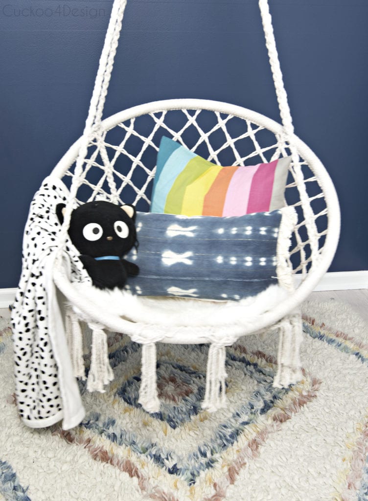 cheap hanging macrame chair in girls bedroom