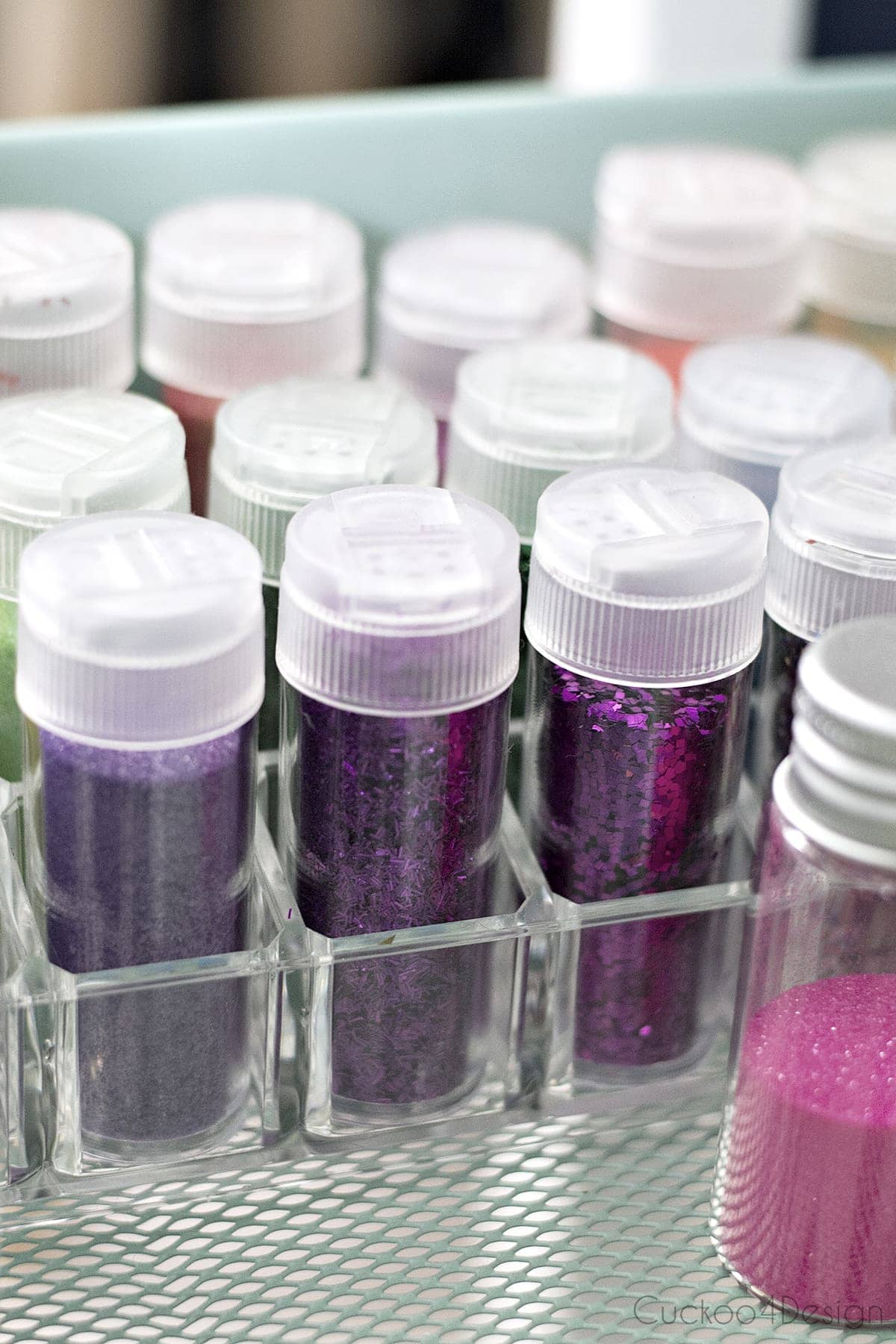 glitter storage in lipstick organizing tray