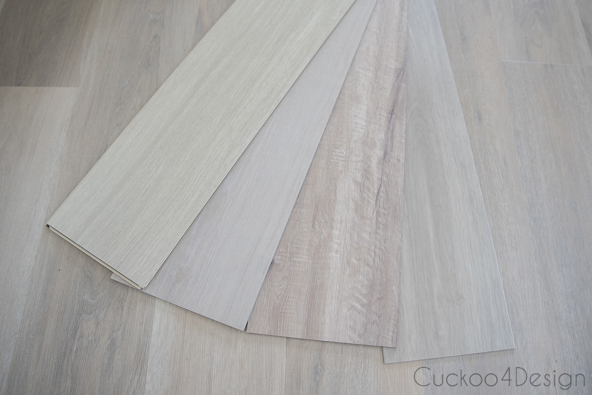 Comparing light colored wood vinyl plank flooring samples | Cuckoo4Design