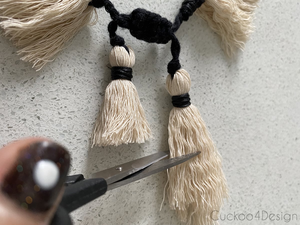 trimming the tassels to the same length