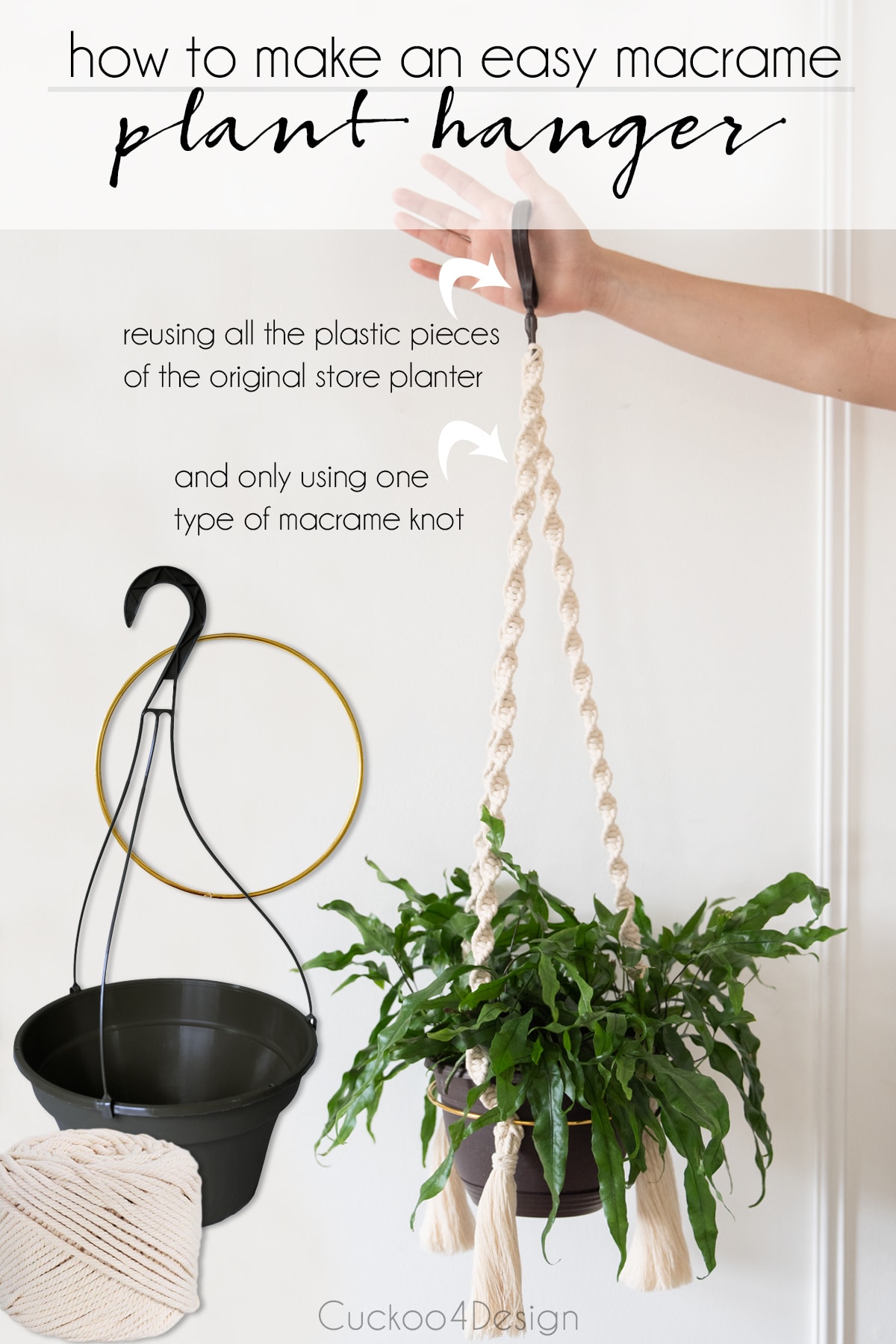 How to make a macrame plant hanger the easy way with only one knot