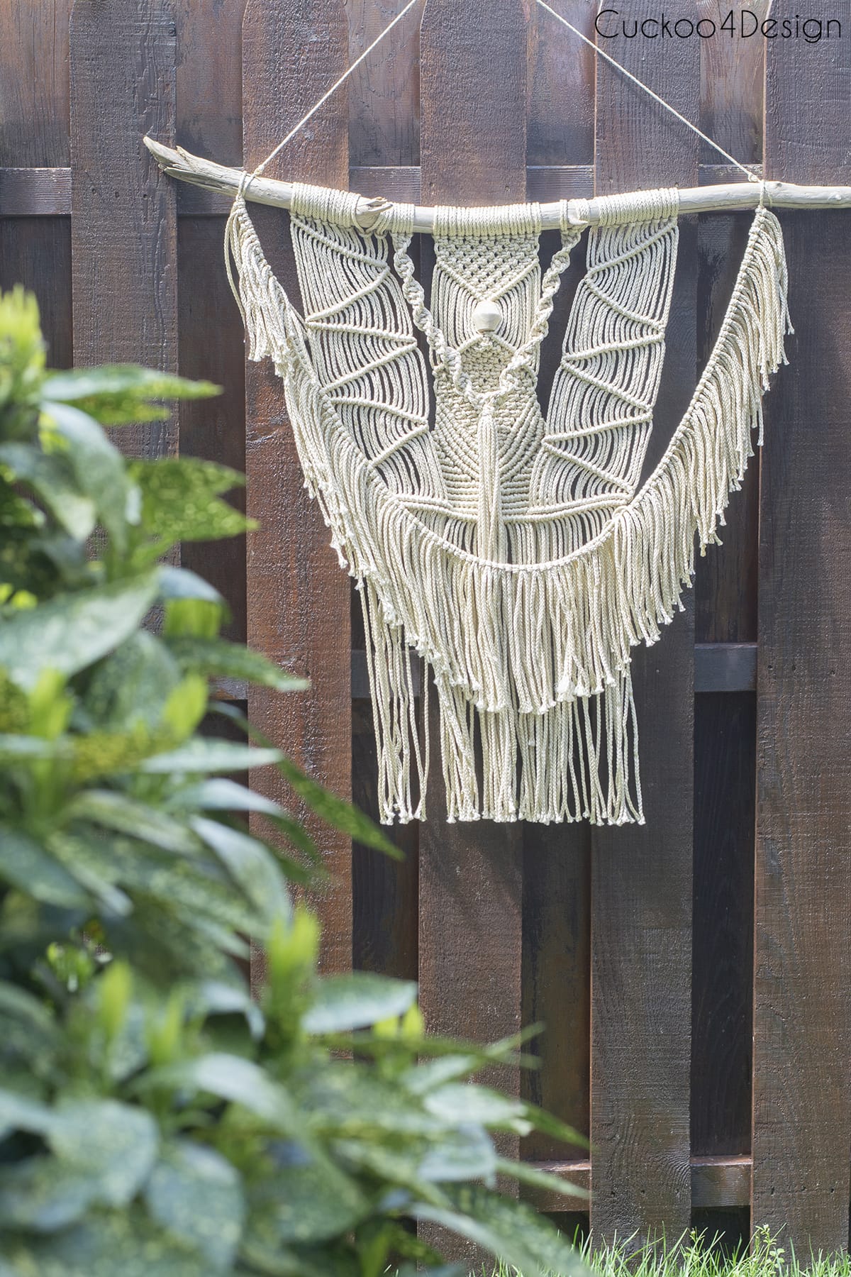 outdoor macrame piece with durable synthetic yarn