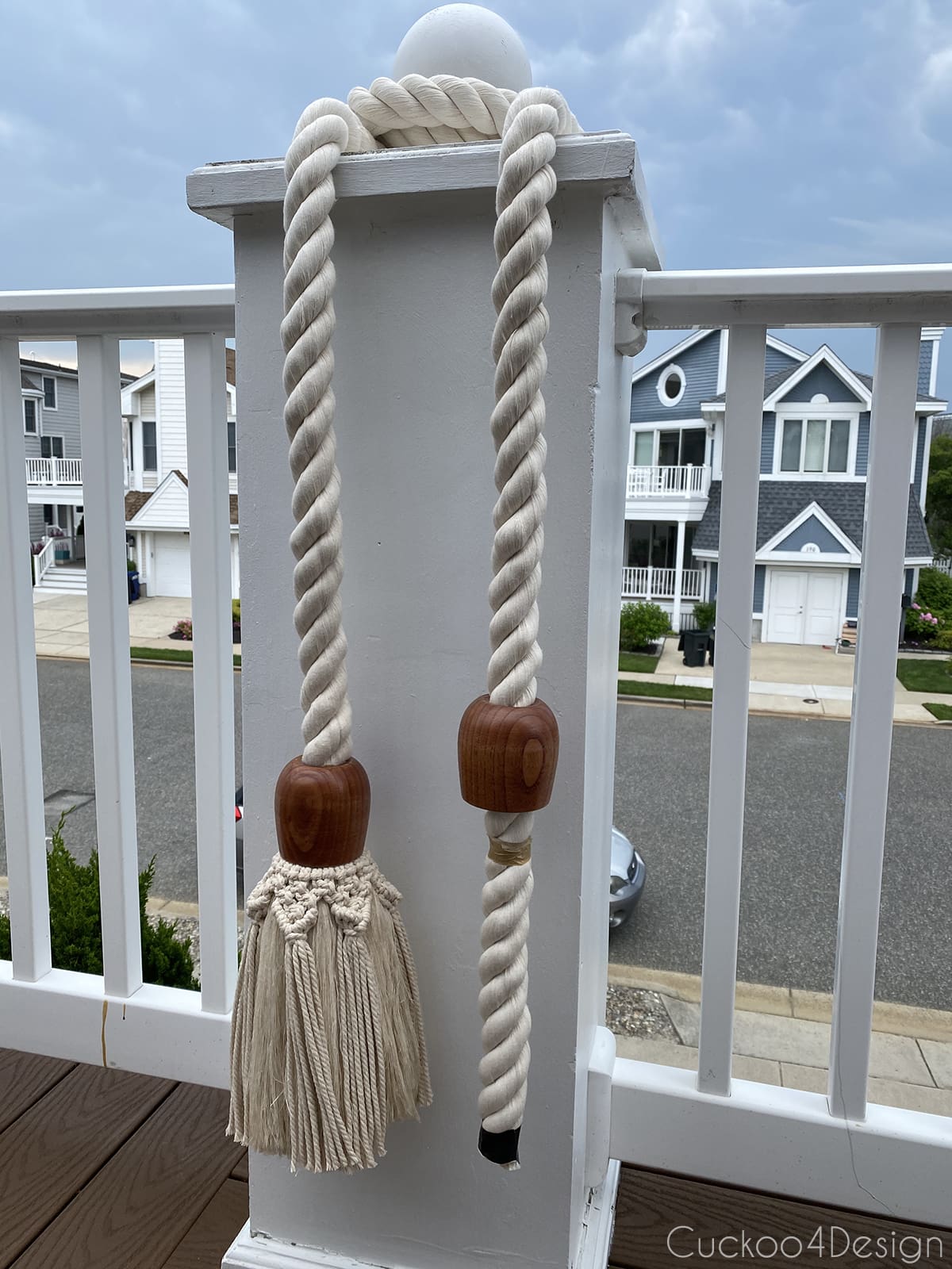 cotton rope hanging on a post to work on tassels