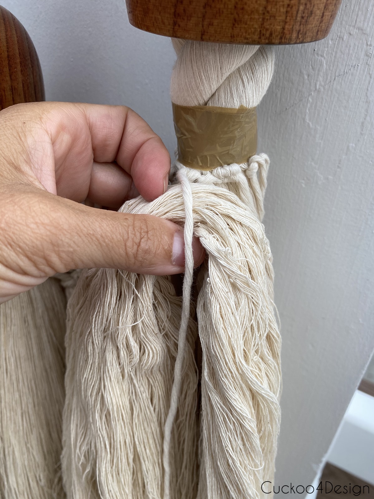 adding sections of macrame yarn to cotton rope