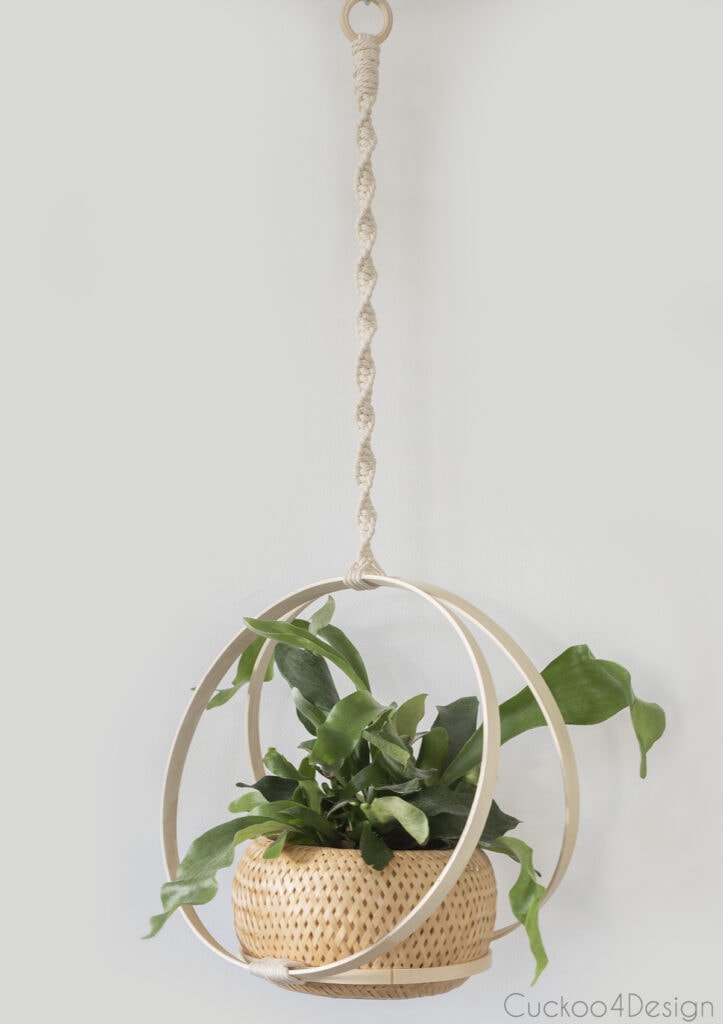 finished planter hanging against white wall