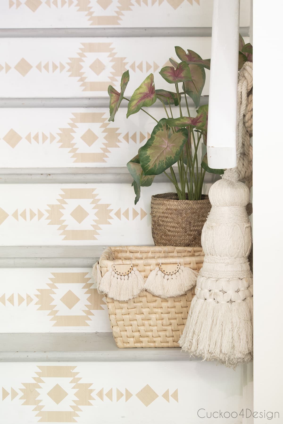 view of stairs with Aztec stair decals