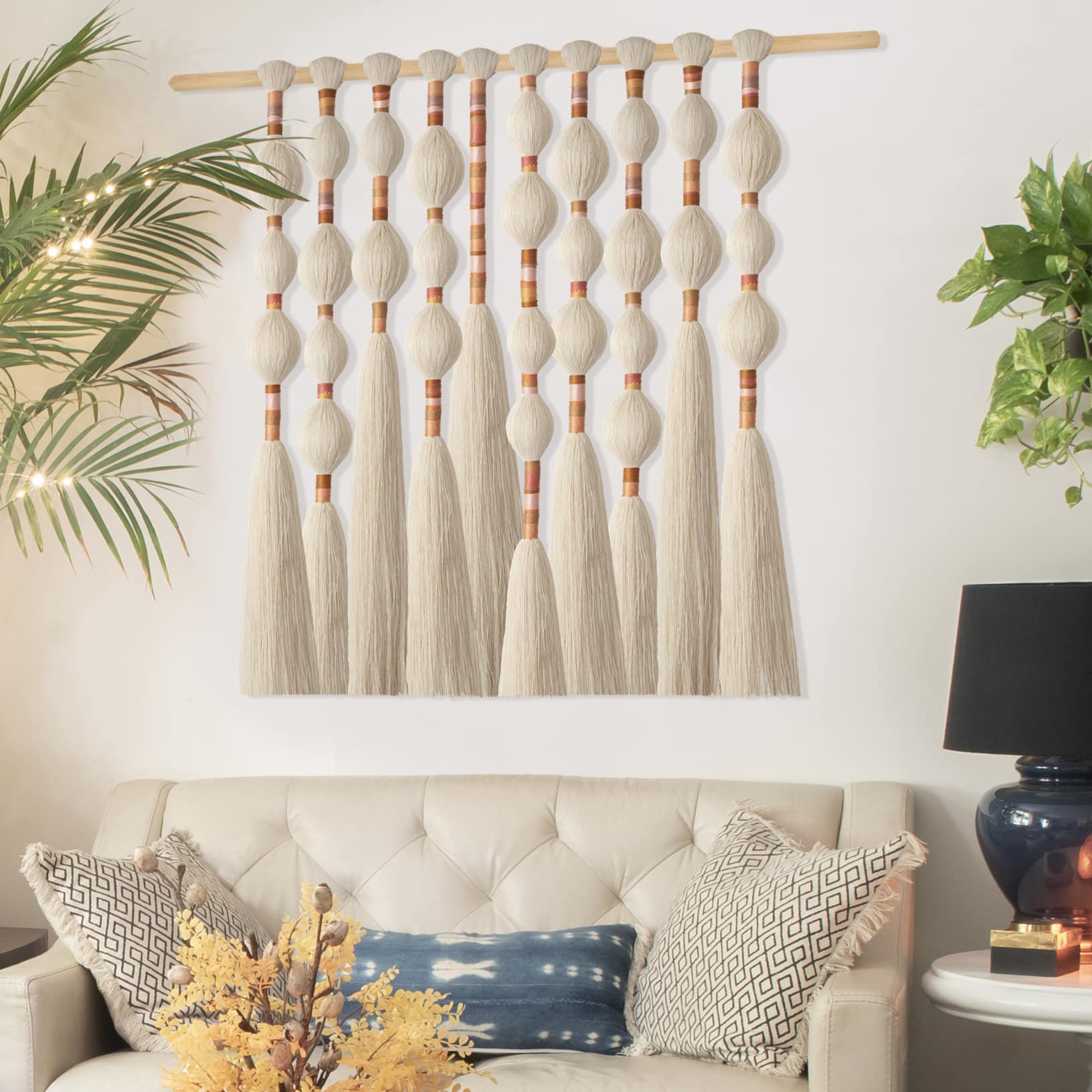 How to make long narrow wall art using combed macrame yarn and embroidery floss