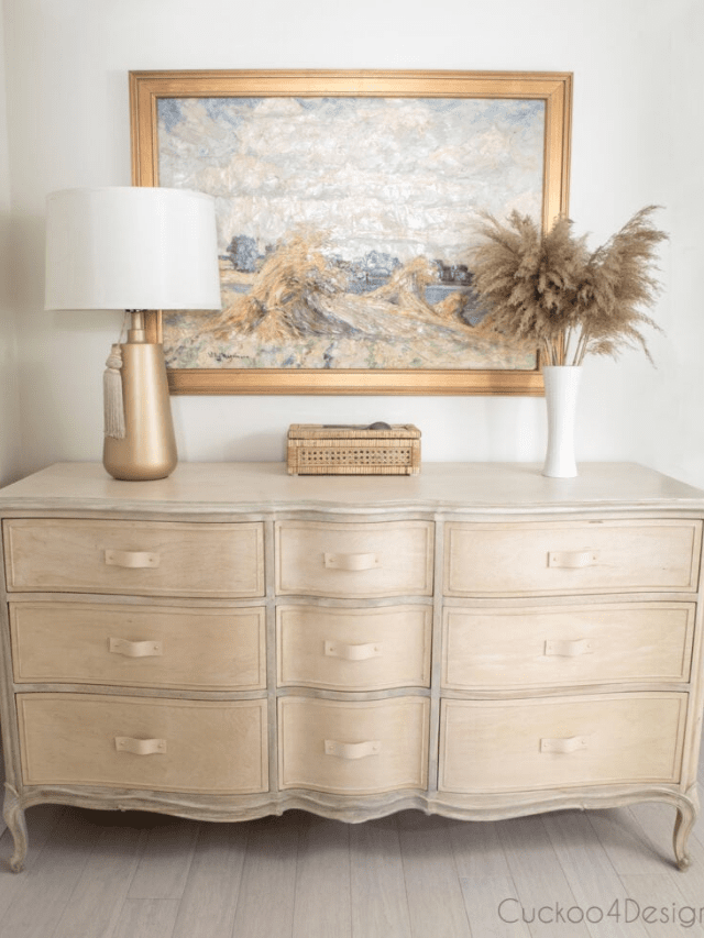 French Provincial wood bleach dresser makeover Story