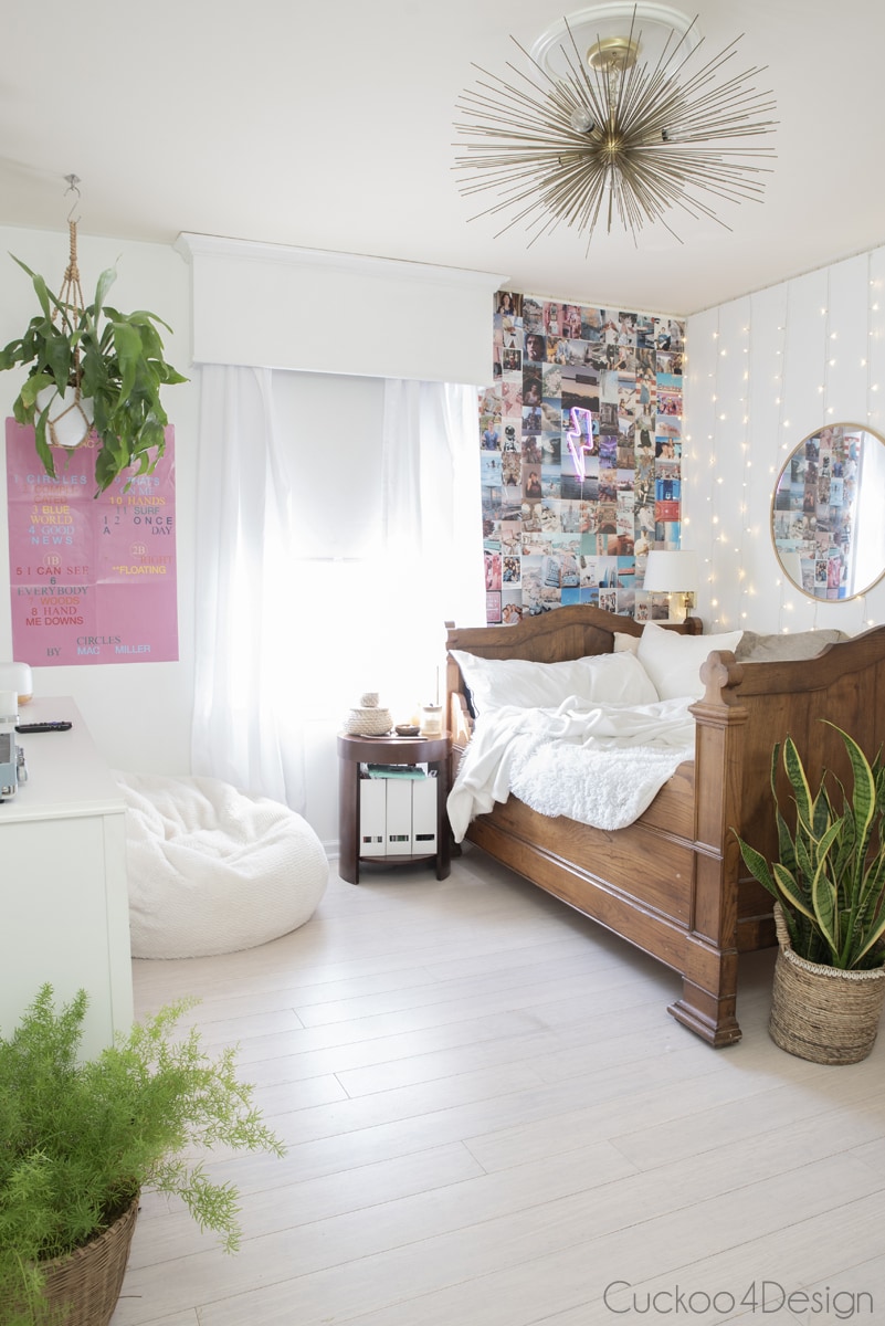 teen girl's bedroom painted i ultra white with antique bed