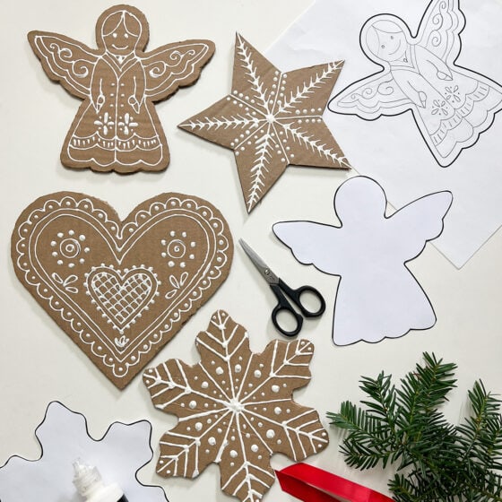 Large Gingerbread Christmas Ornaments using Cardboard (templates included)