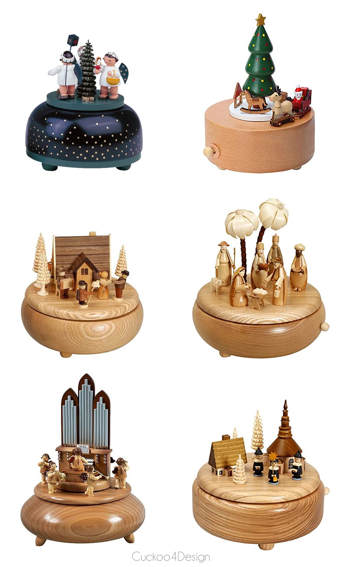 a variety of wooden German music boxes