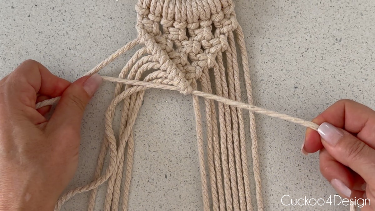 first row of Diagonal Clove Hitch knots