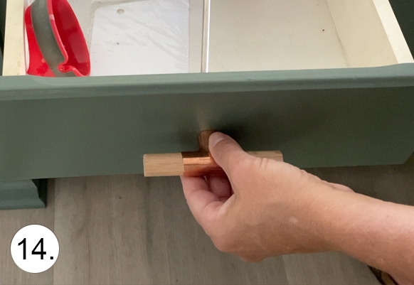 step 14 to make modern DIY wooden drawer pulls