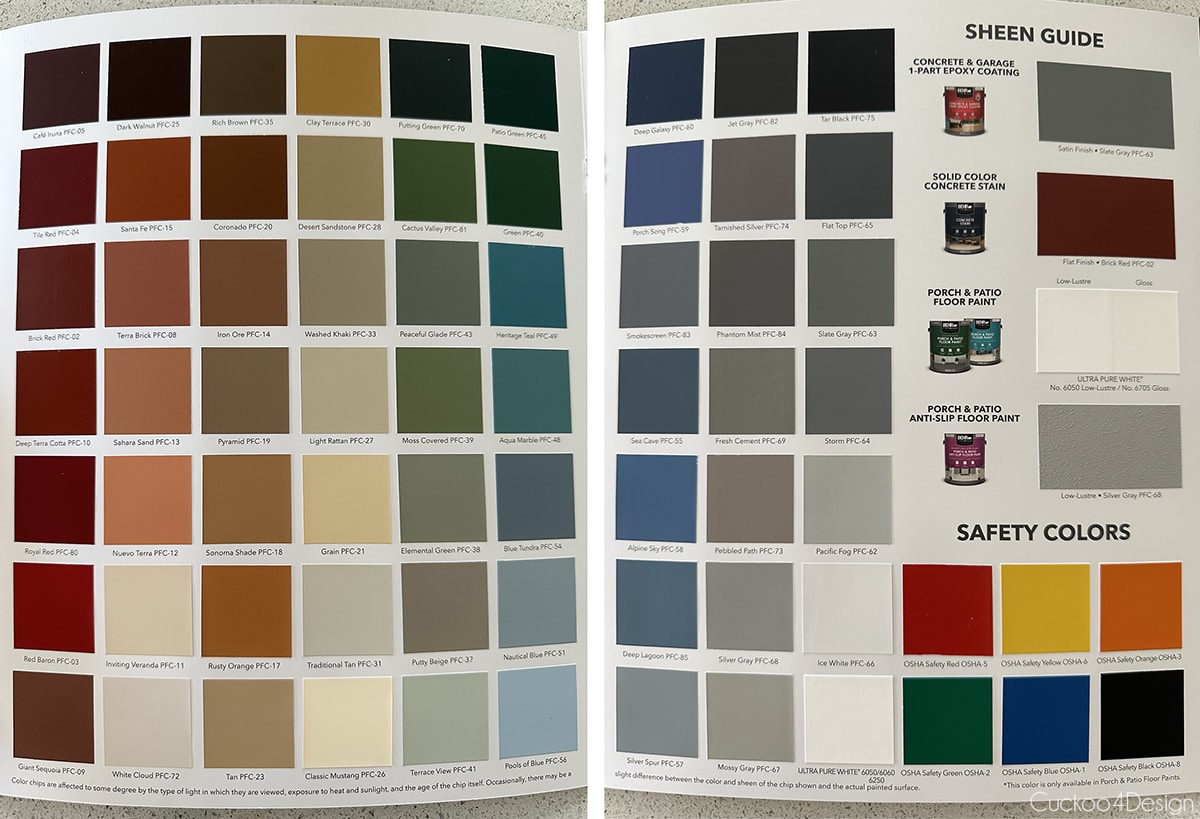 brochure of all the Behr Porch & Patio Floor paint colors available