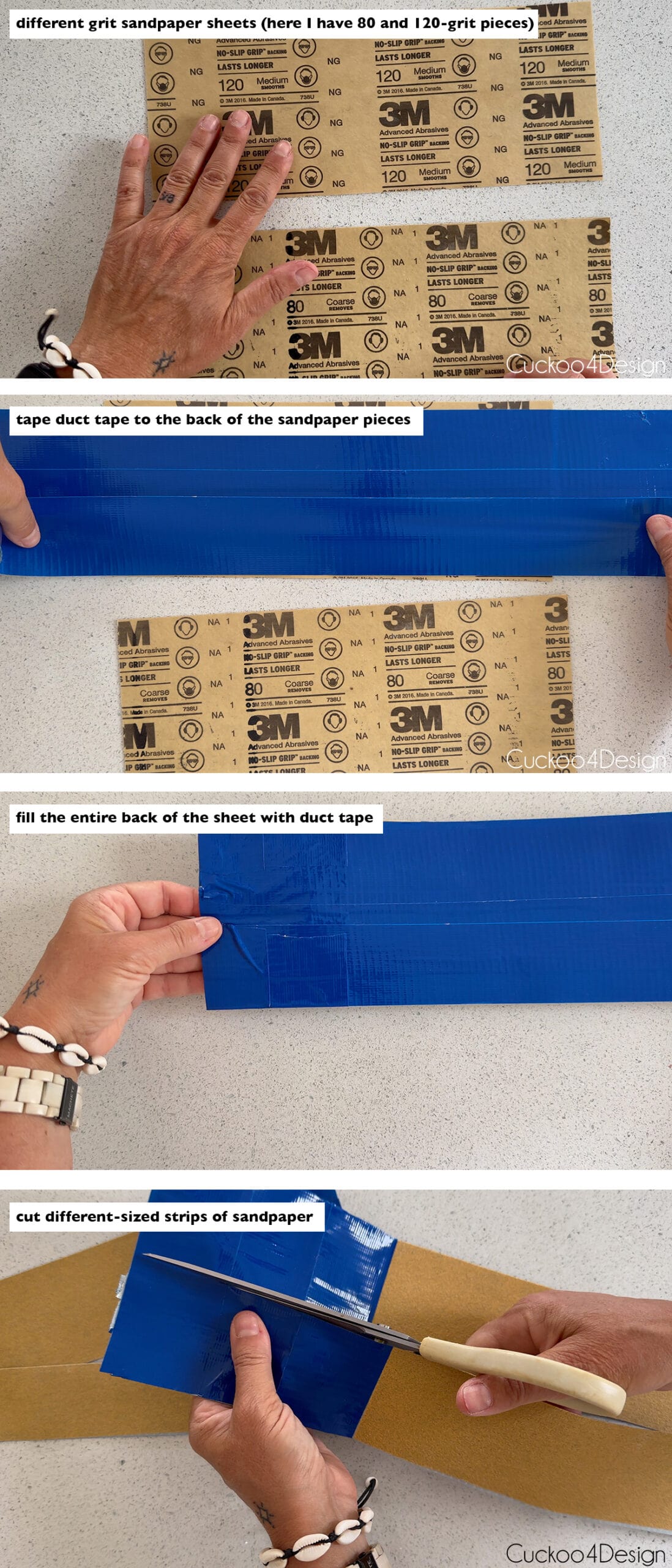 sandpaper and duct tape hack for sanding spindles