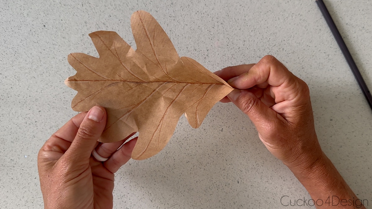 crinkling and shaping finished paper leaf
