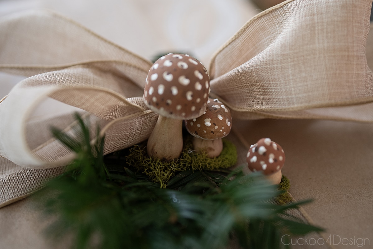 close-up of mushroom ornament gift toppers