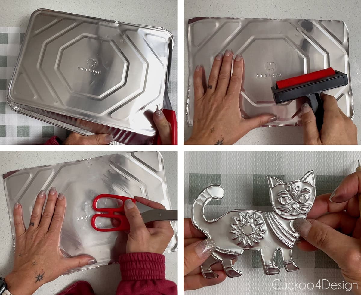 using a disposable baking tray to make embossed ornaments