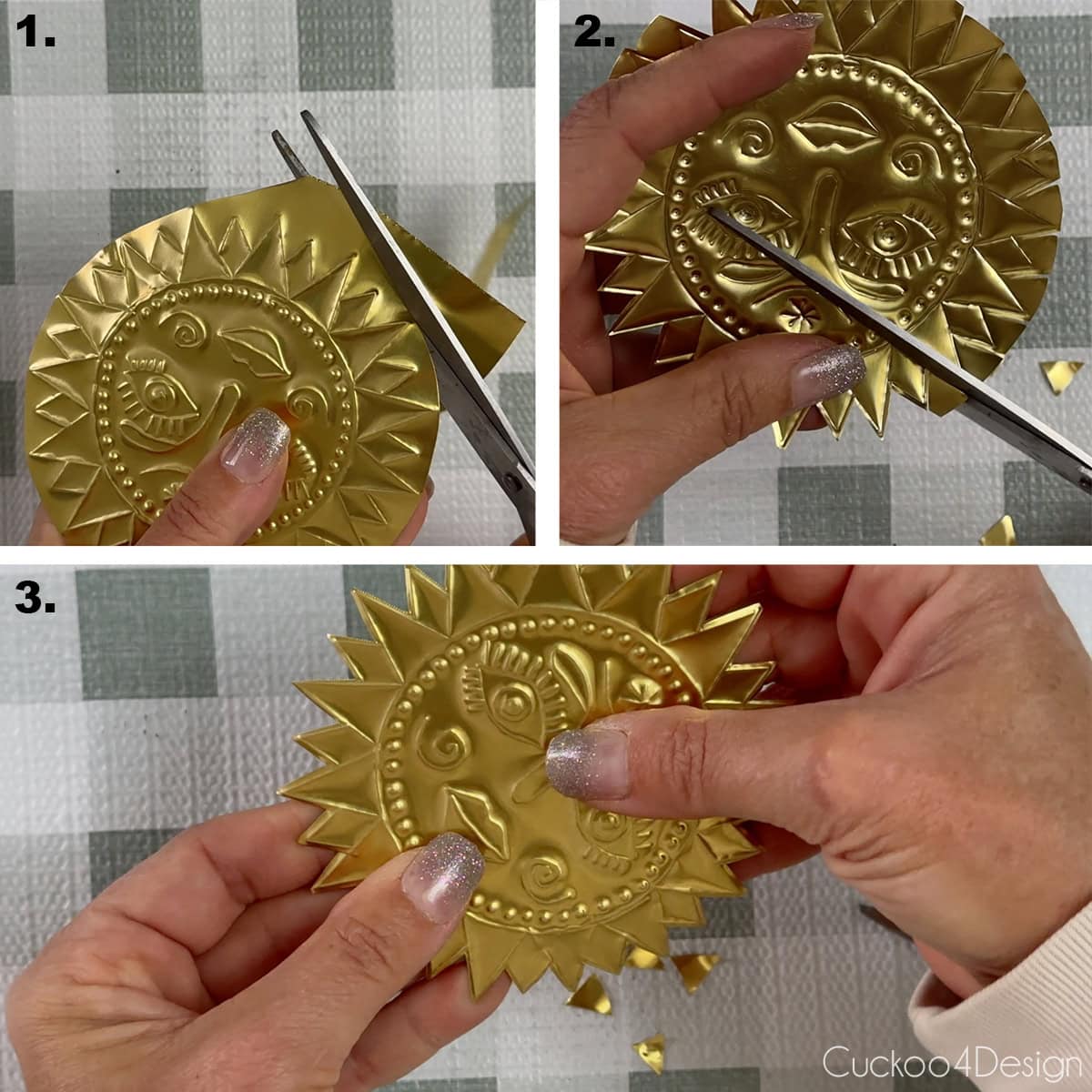 cut out metal ornament shape with strong scissors or tin snips