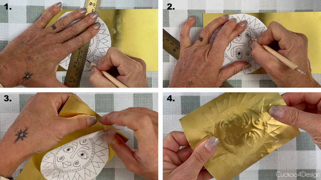 gently trace the embossing template with a pointy tool