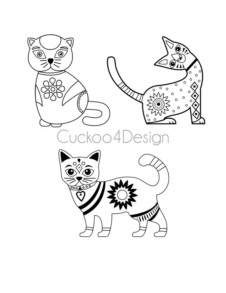 three cat ornament templates for embossing