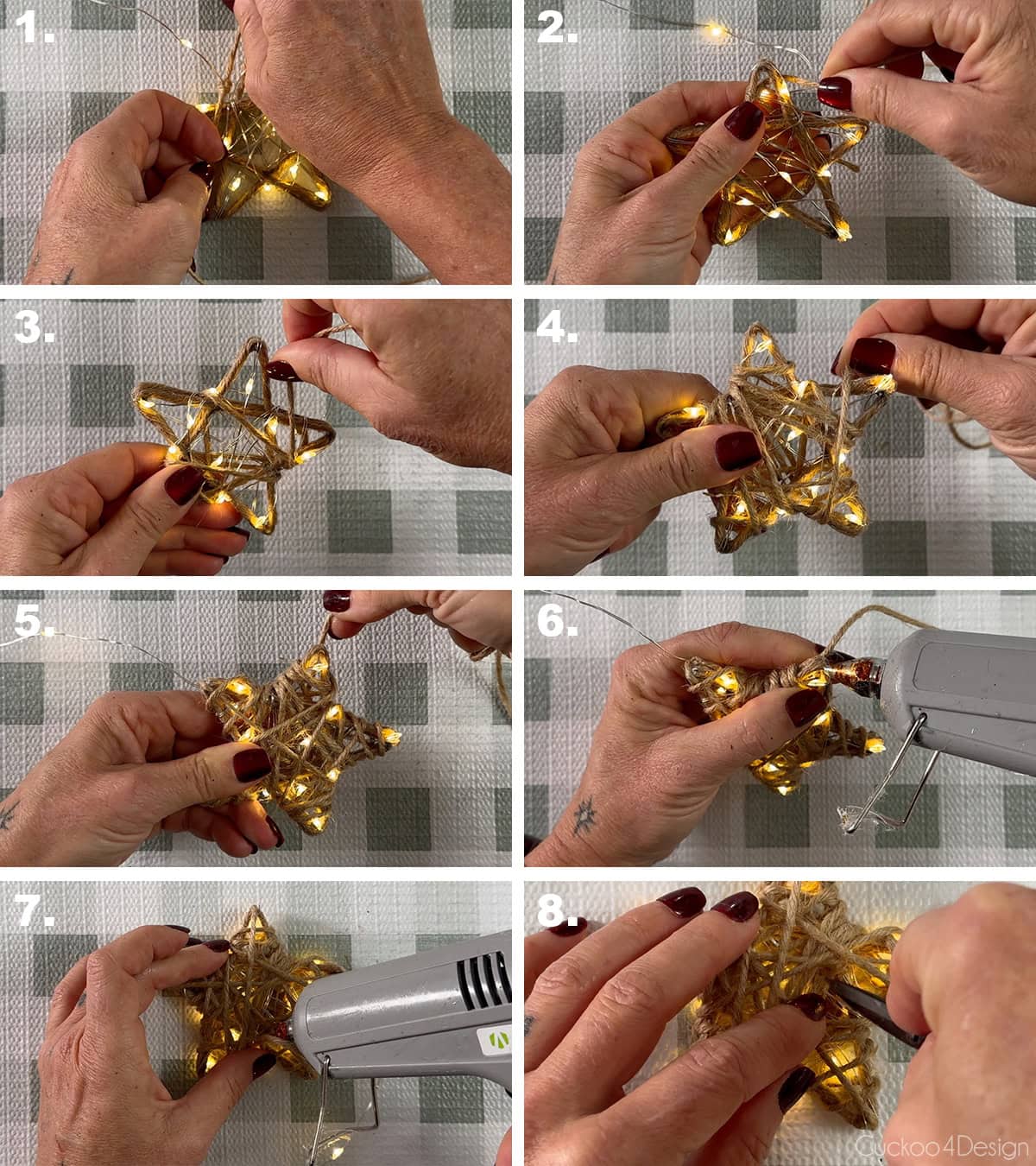 wrapping a star shape with yarn