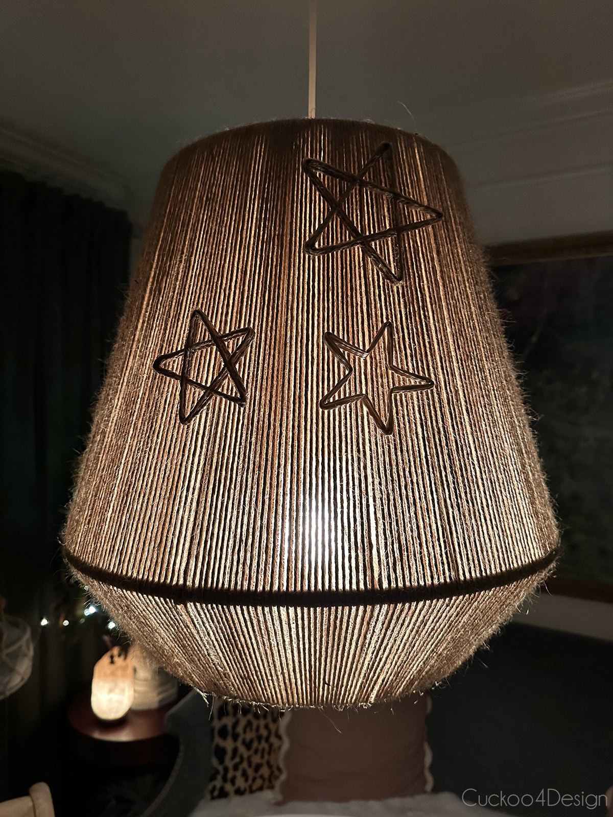 yarn star shape hanging on pendant light