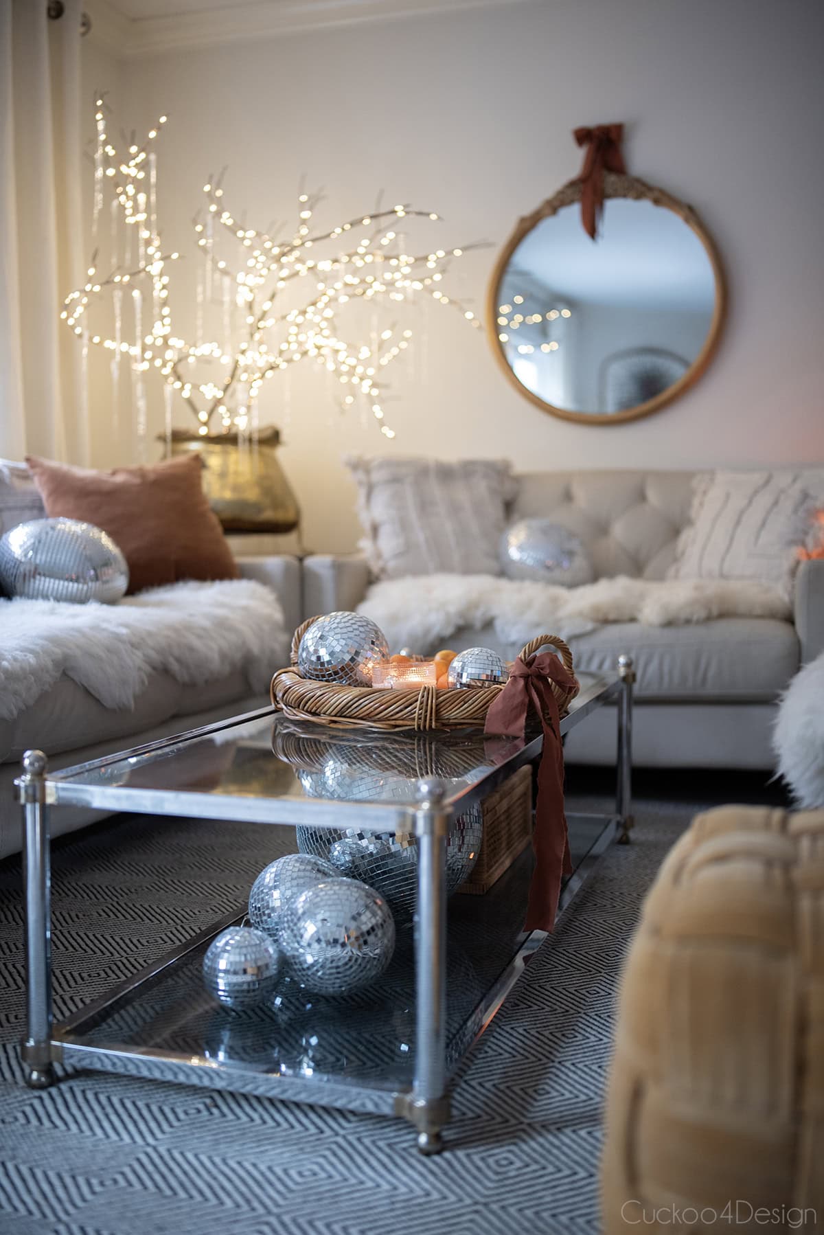 full tall view of living room with icicle branches