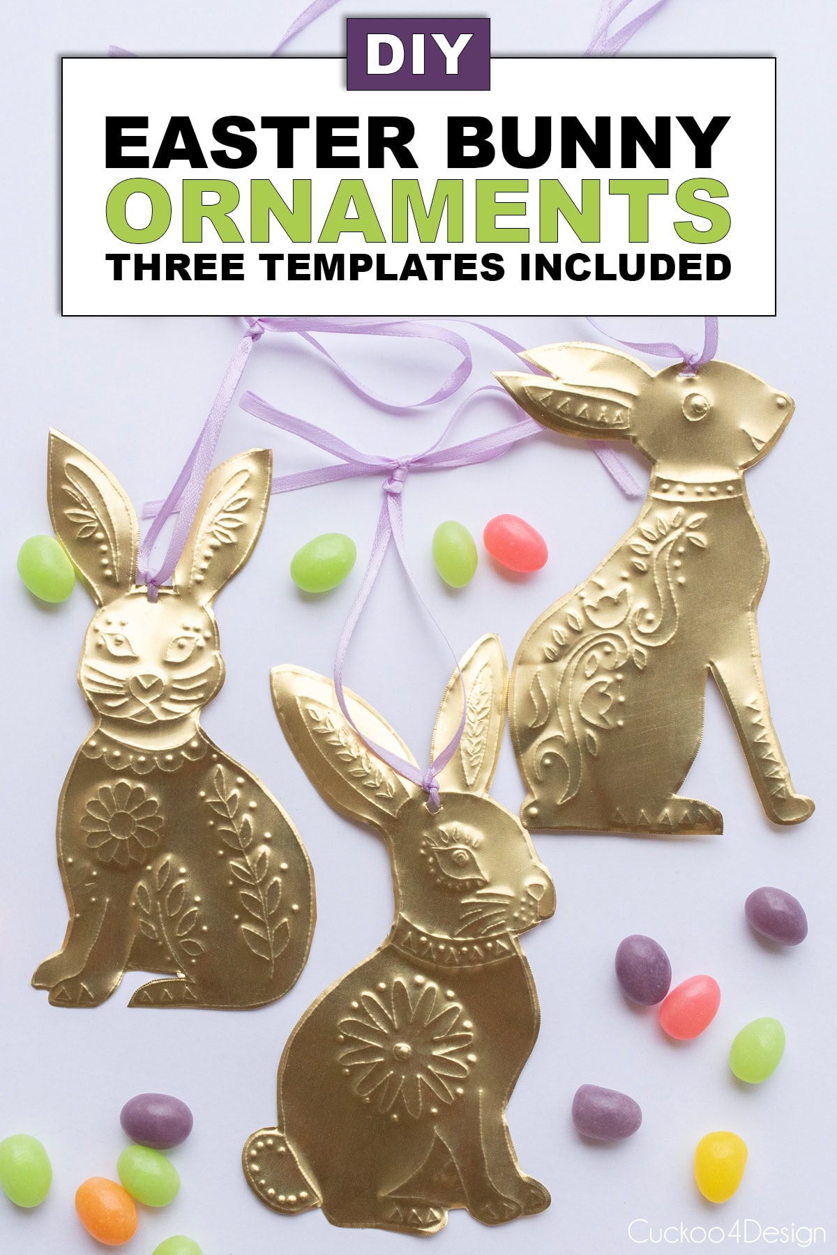 folk art inspired DIY Easter bunny ornaments with three free templates